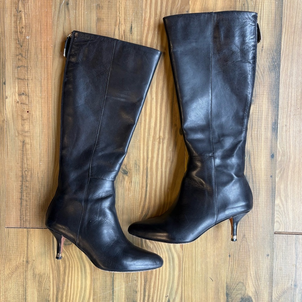 Coach Fayth Semi-Matte Calf Black Leather Boots Sz 38M
